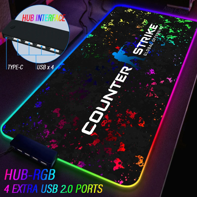 Csgo Custom Counter Strike Wereldwijde Offensief Lichtgevende Muismat Rgb Kleur Stof Gaming Deskmat Usb Hub Extensions 4 Poort Tapijt
