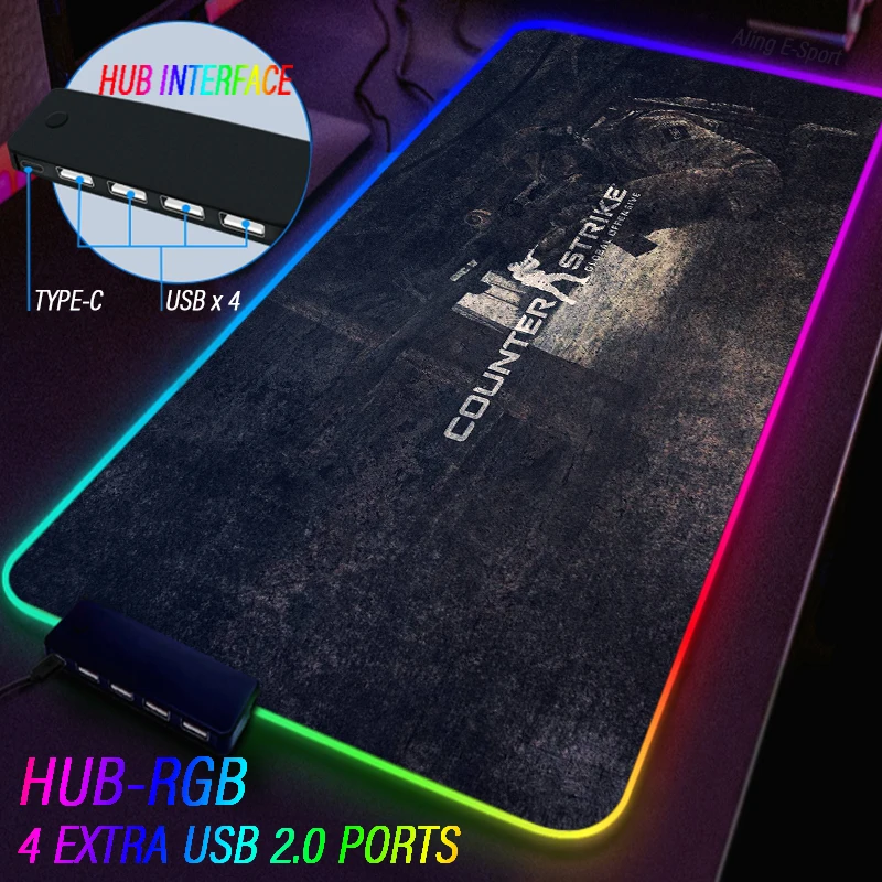 Csgo Custom Counter Strike Wereldwijde Offensief Lichtgevende Muismat Rgb Kleur Stof Gaming Deskmat Usb Hub Extensions 4 Poort Tapijt - Image 3